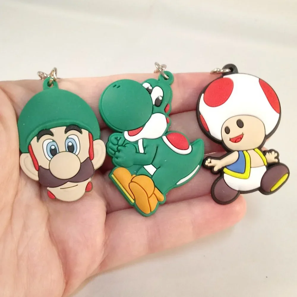 Men's Silver Mario Brothers Luigi Toad Yoshi Character Keychain Key Ring 3 pcs